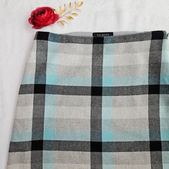 Talbots Wool Blend Plaid Blue Gray Academia Preppy School Girl Size 4 Petite - Picture 2 of 8